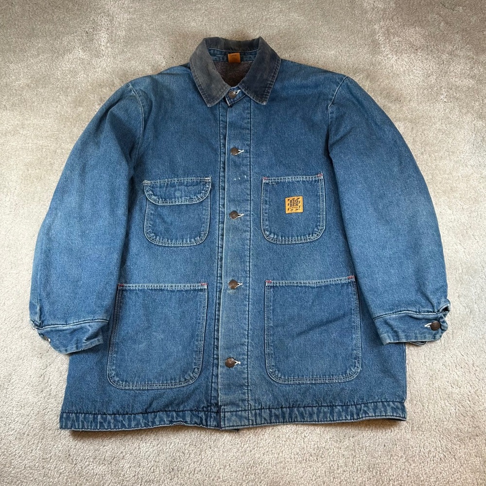 Big Ben Wrangler Chore Coat Mens XL Blue Denim Blanket Lined Corduroy Collar USA